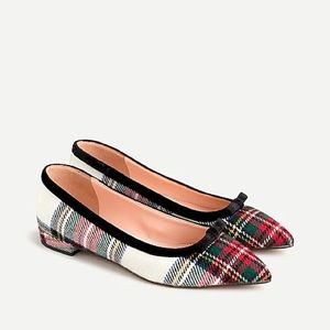 J.Crew pointed-toe bow flats in Stewart tartan 8.5